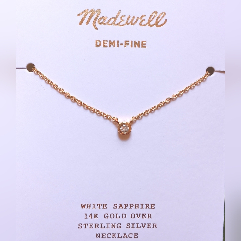 White sapphire bezel 14k gold plated sterling silver chain